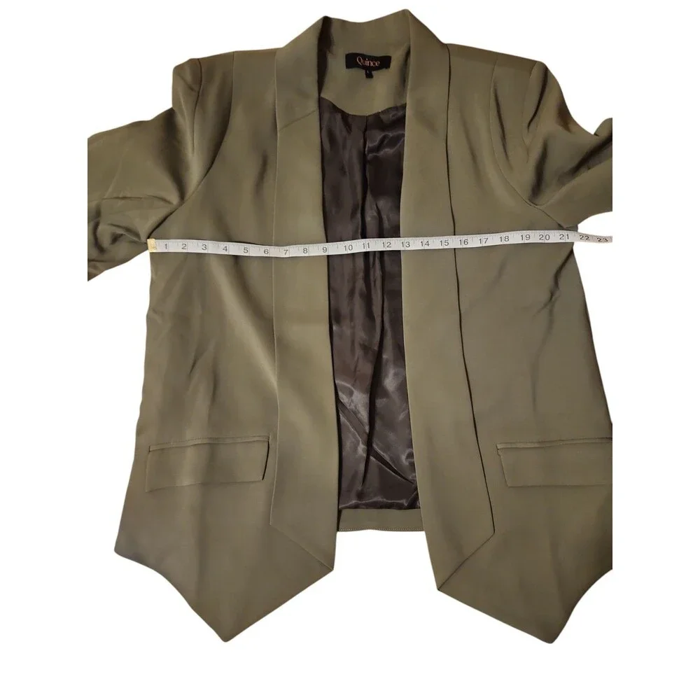 Quince Open Front Blazer Womens L Stretch Crepe Olive Office Career Shark Hem - Picture 8 of 11